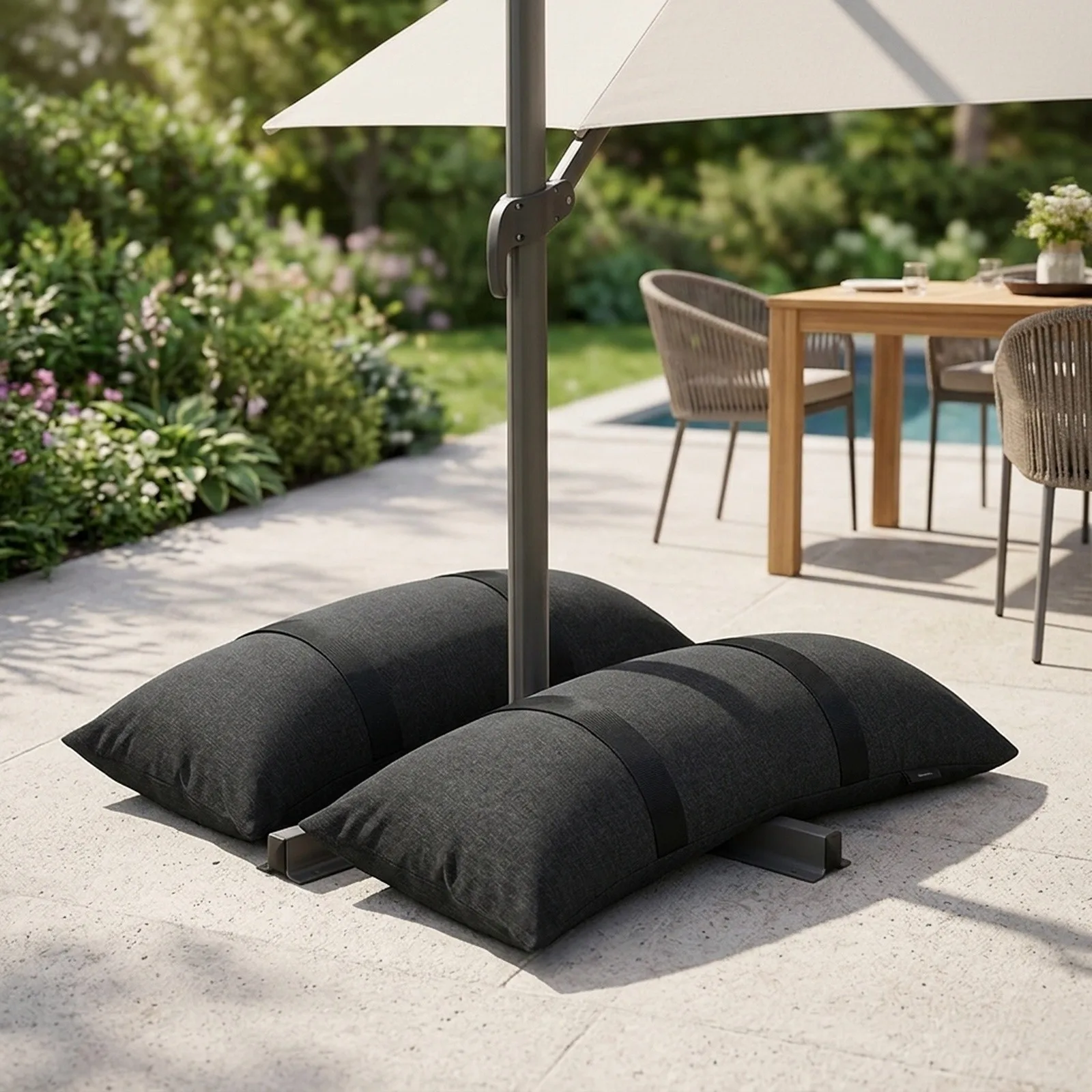 Outdoor Fillable Sandbags for Umbrella Base Stability Arch Design Weatherproof 600D Fabric Sandbags Fill with Sand or