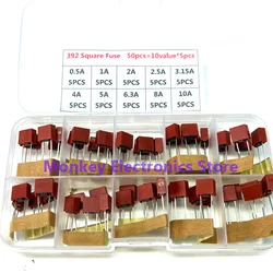 50pcs 392 Square Fuse Boxed 250V T0.5A 1A 2A 2.5A 3A 3.15A 4A 5A 6.3A 8A 10A 10value*5pcs Brick Red Free ship