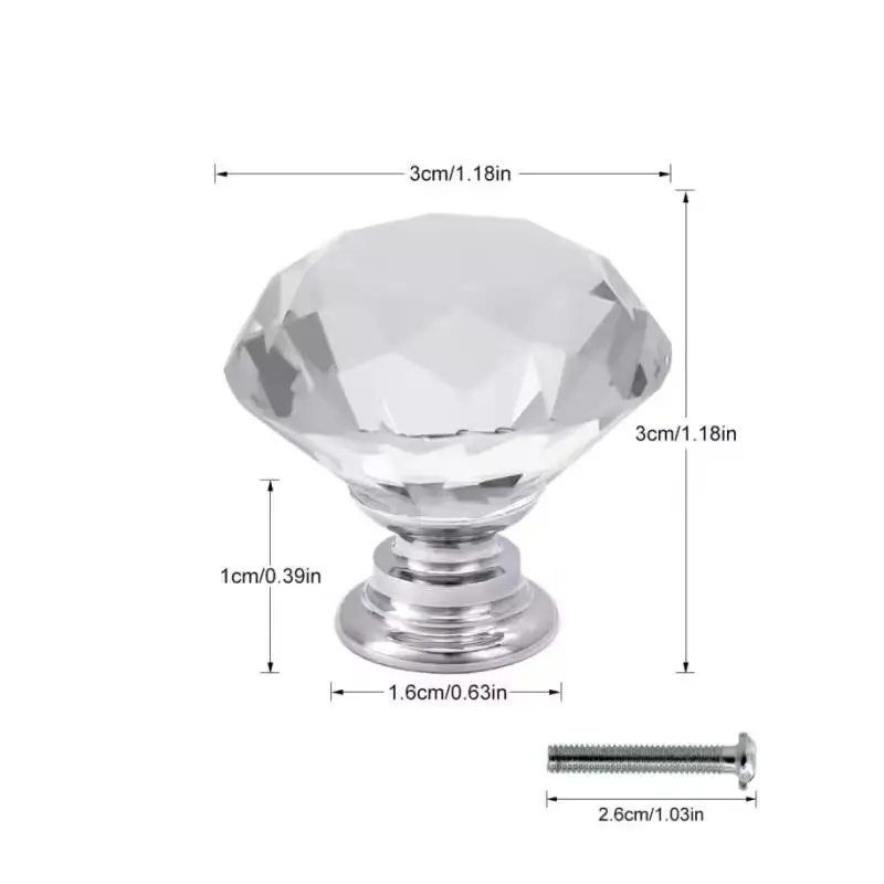 10Pcs 30mm Crystal Clear Diamond Shape Acrylic Cabinet Knobs Cupboard Drawer Pull Kitchen Cabinet Door Wardrobe Handles Hardware