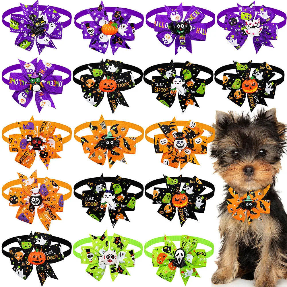 

60pcs Pumpkin Skull Pet Supplies Halloween Pet Cat Puppy Grooming Accessories Small Dog Bowties Neckties Pet Holiday Bow Tie