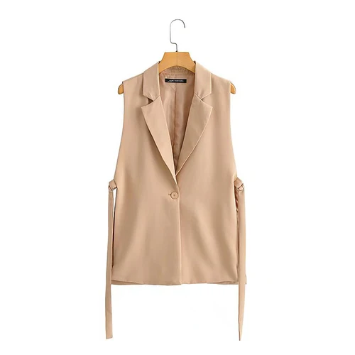 Imagen 2 del producto Willshela, chaleco a cuadros a la moda para mujer, chaquetas sin mangas con cuello en V y una hilera de botones, traje elegante para mujer, camiseta sin mangas corta