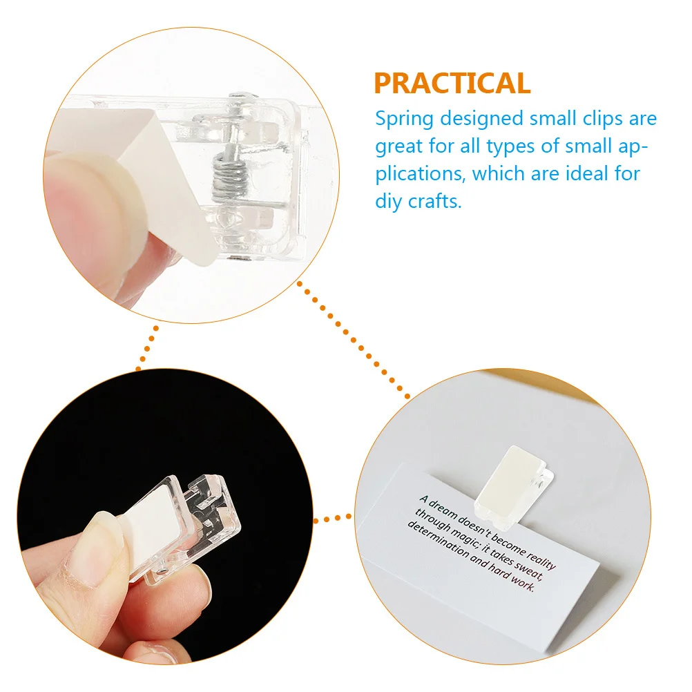 35Pcs Wall Clips for Hanging Small Clear Plastic Spring Clips for Photo Poster Tapestry DIY Craft Adhesive Mounting Office