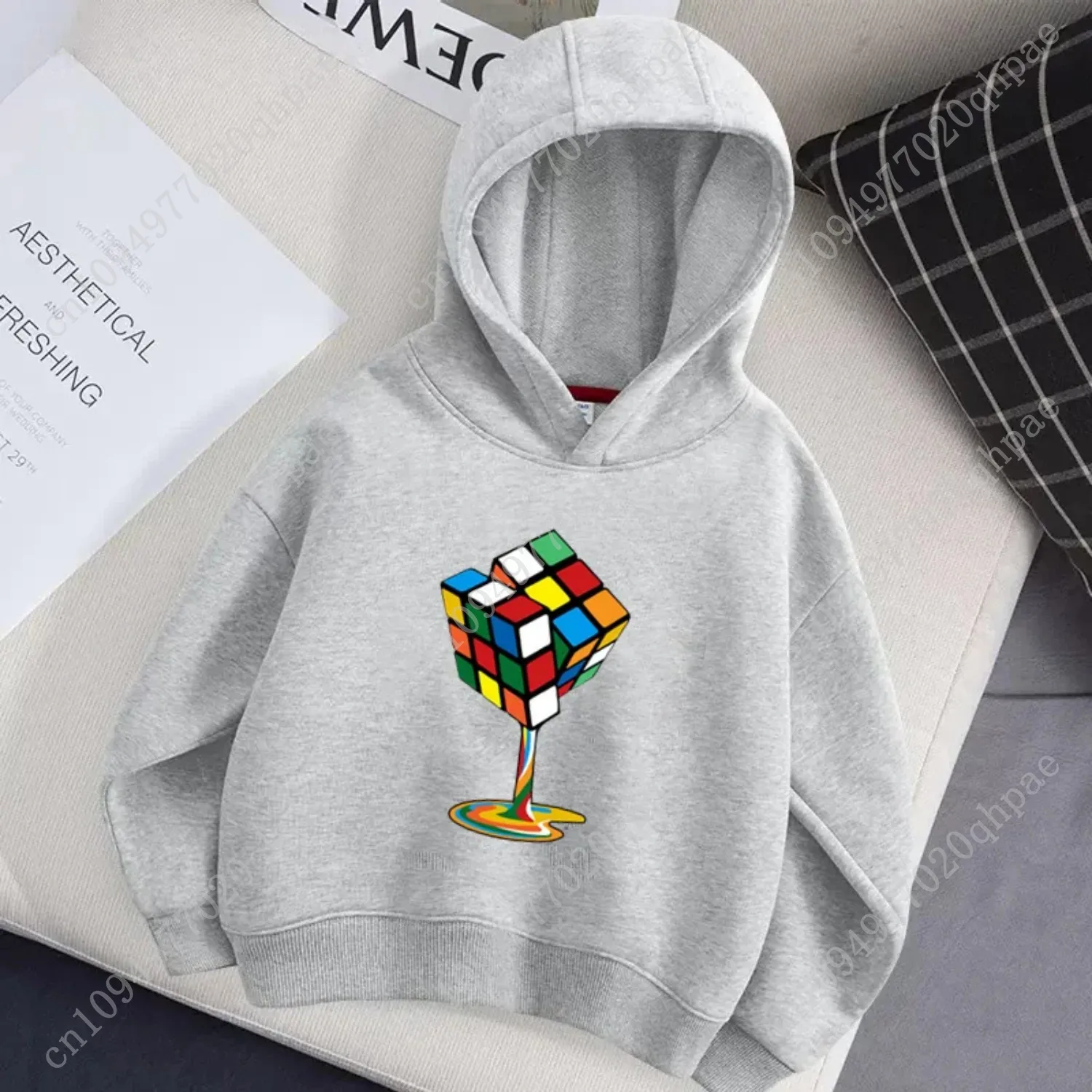 Children Autumn Brand Hoodie Rubik's Cube Pattern Hoodies for Boys Long Sleeved Cotton Jacket Coat