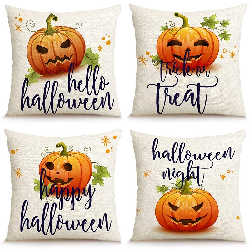 

Halloween Pillow Covers 45x45cm Set of 4,Party Ornament Indoor Outdoor Decoration Throw Pillows Cases for Bed Living Room Couch