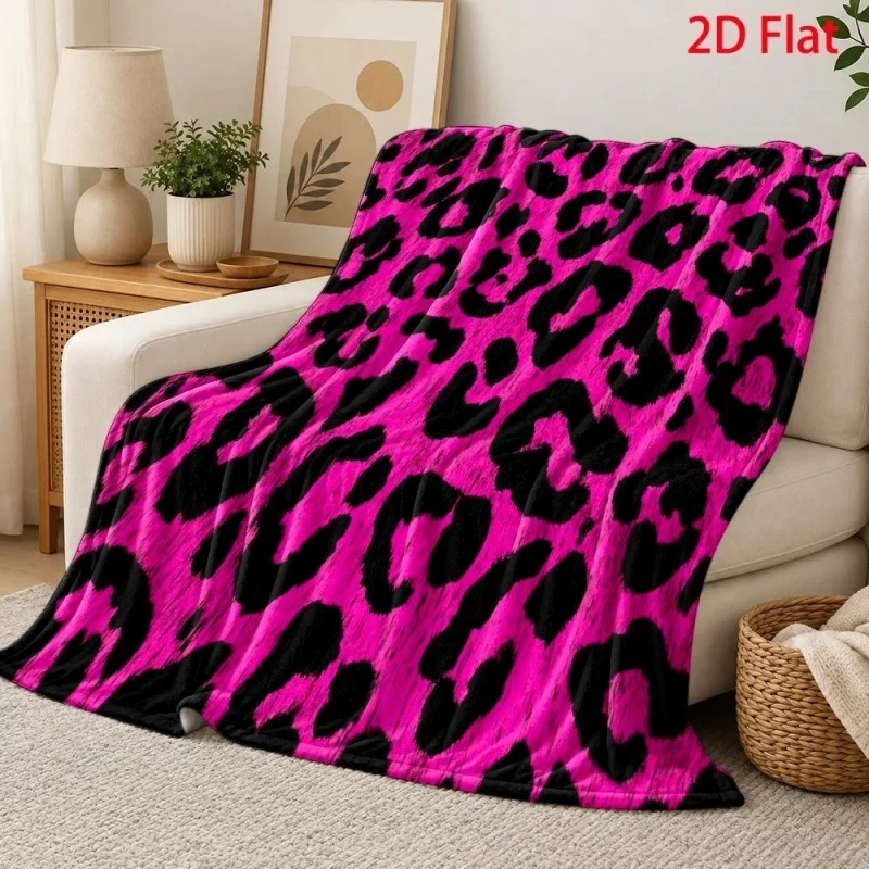 Bright Pink Black Leopard Print Throw Blanket, Wild Animal Pattern Decorative Home Cover