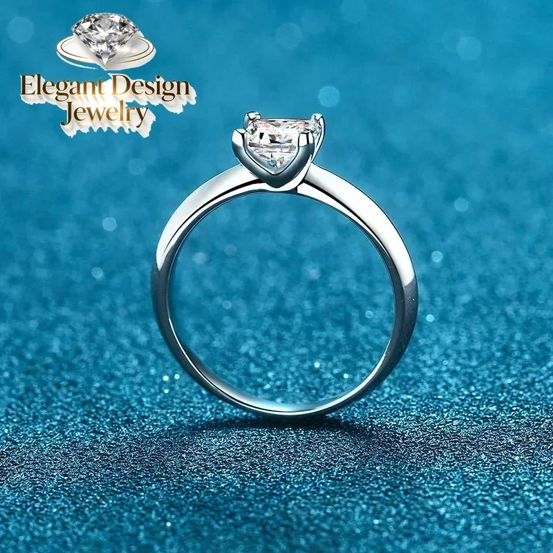 Elegant Store Original Certified 1/2 CT Moissanite Square Wedding Engagement Rings Jewelry Women 18K White Gold Ring Gifts
