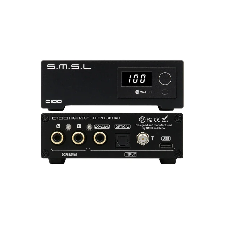 SMSL C100 MQA USB Decoder HIFI Audio DAC AK4493S Decoding XMOS XU316 32Bit 768KHZ DSD512 Bluetooth5.0 Input with Remote Control