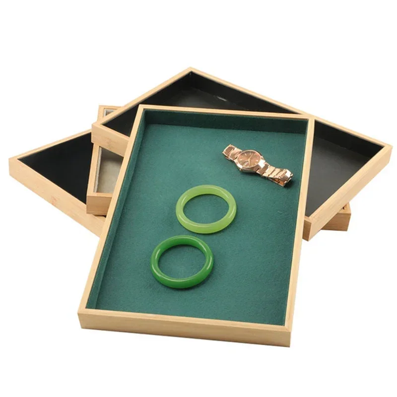 Bamboo Empty Jewelry Tray Storage Ring Earring Necklace Bracelet Pendant Jewelry Display Organizer Tray For Drawer 35*24cm