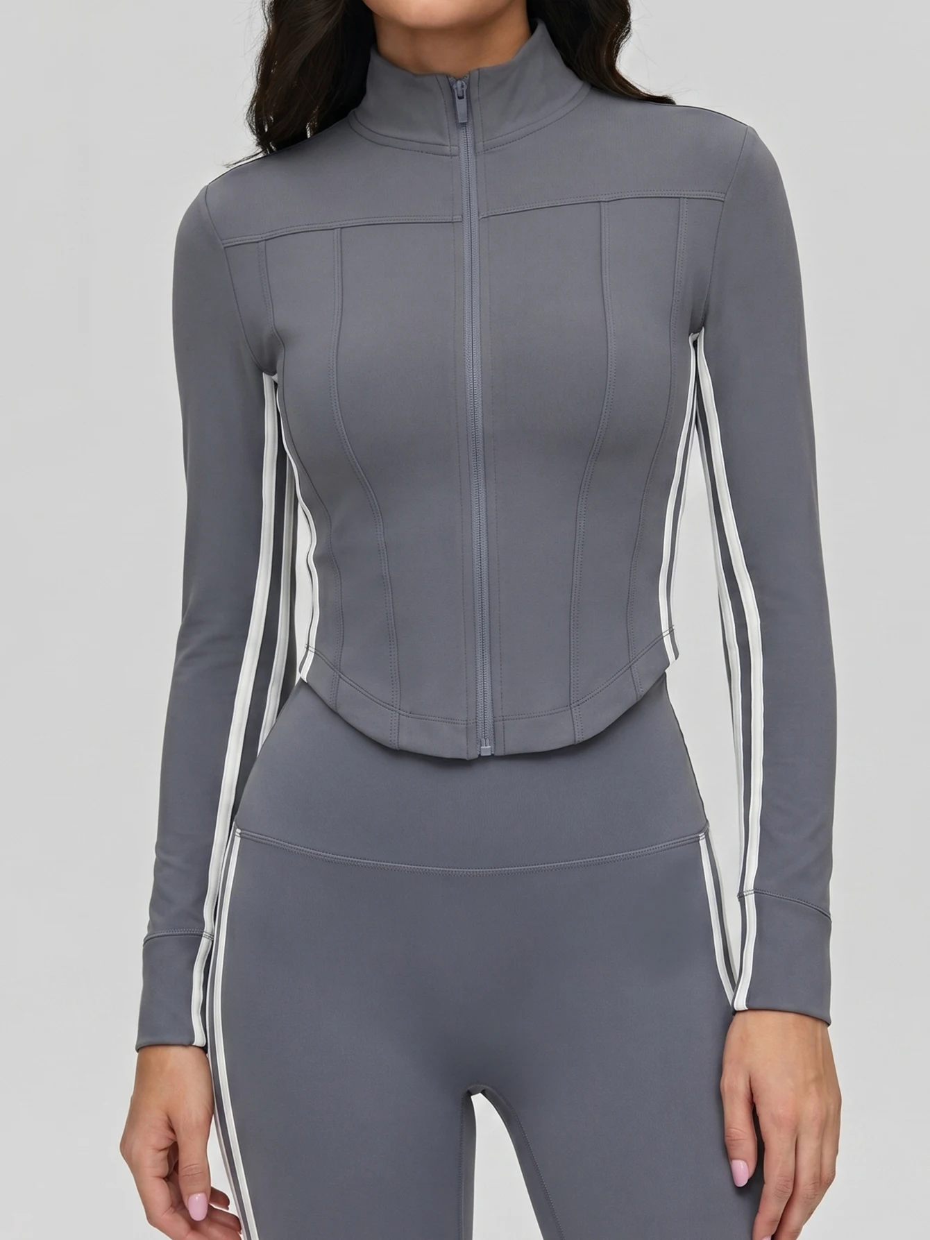 Women Slim Waist Stand Collar Yoga Jacket Autumn Winter Lightweight slimming and waist-cinching Sports Coat