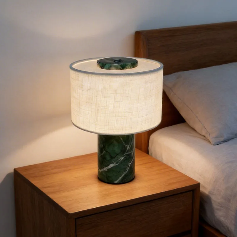 Modern Marble Table Lamp Natural Stone Bedside Lamp with Fabric Shade