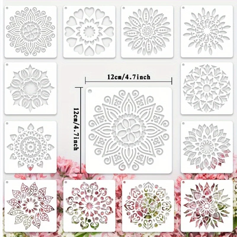 12-Piece Mandala Dotting Stencils Kit - Reusable & Washable PET Plastic Painting Templates for DIY Home Decor and Crafts view 5