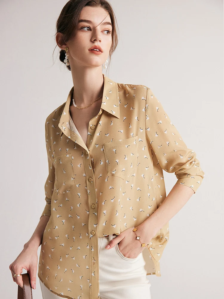 SuyaDream, Women Printed Shirts, 100%Real Silk, Chest Pocket, Single Breasted Chic Blouses, 2024 Spring Summer Office Lady Top