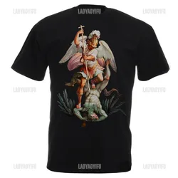 St Michael The Archangel Destroy The Devil Catholic Christians Gift Printed T Shirt Vintage Man Breathable Top Casual T-shirt
