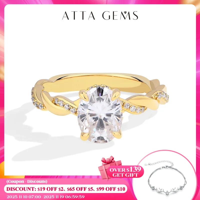 

ATTAGEMS New 2CT Oval Cut Moissanite Ring S925 Silver 18K Gold Plated Cross Solitaire Rings for Women Engagement Wedding Jewelry