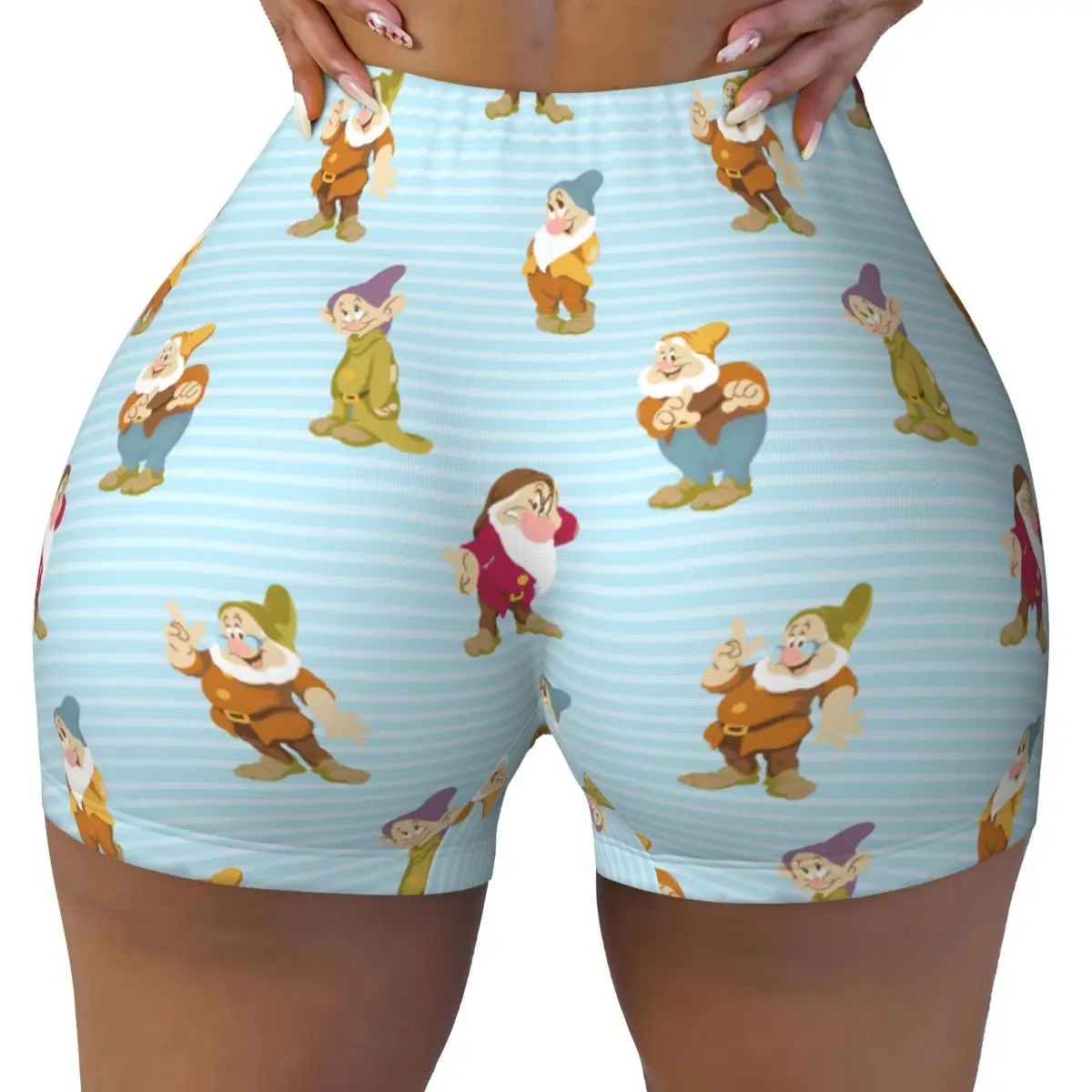 

Custom Comic Snow White And The Seven Dwarfs Cartoons Biker Running Gym Shorts Women's Family Athletic Workout Yoga Shorts