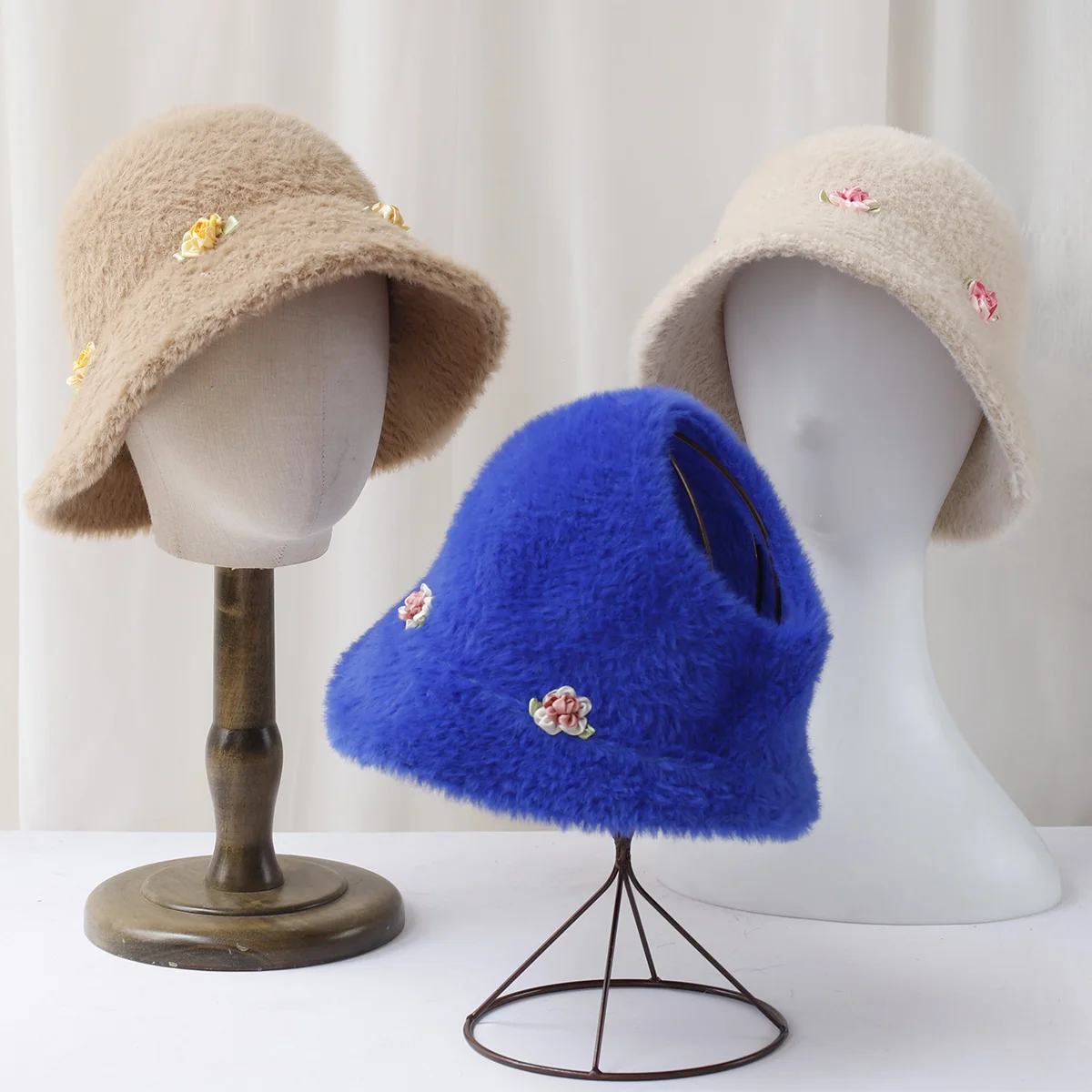 

NEW Bold woolen warm hat Colorful flower Hat Women's Autumn and Winter Cute Handmade Plush Hat Knitted Fisherman Bucket Hats