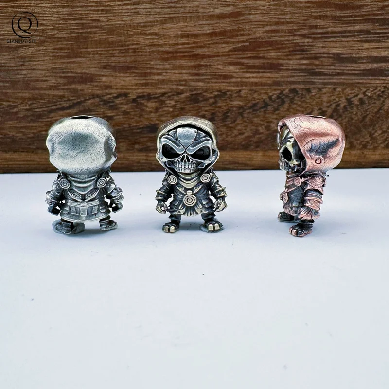 Skull Terracotta Warrior Paracord Bead EDC Knife Lanyard Charms Vintage Metal Brass DIY Umbrella Rope Bracelet Pendants Outdoor