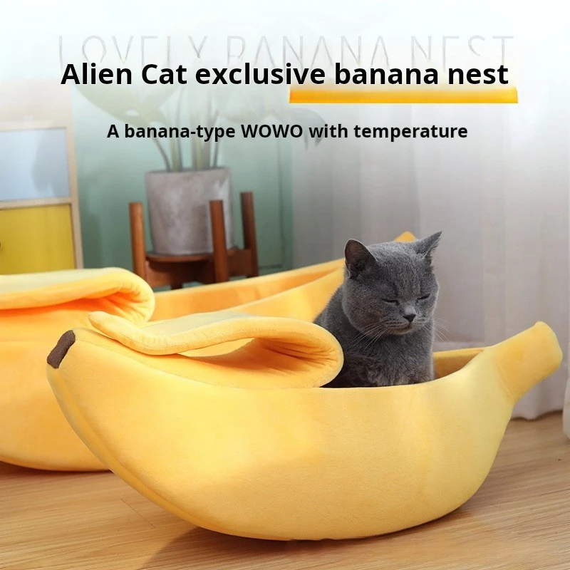 Banana shaped pet nest semi closed warm sleeping mat for cat and dog hamster winter