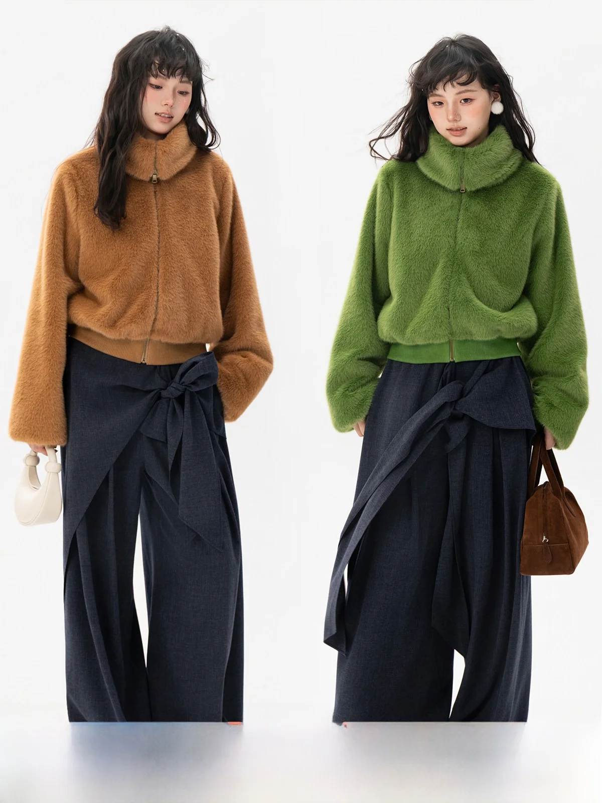 

BUD 2025 Winter New een Brown Eco-Friendly Fur Coat ort Women's Top Leather Jaet Stand Collar Long Sve Loose Fit