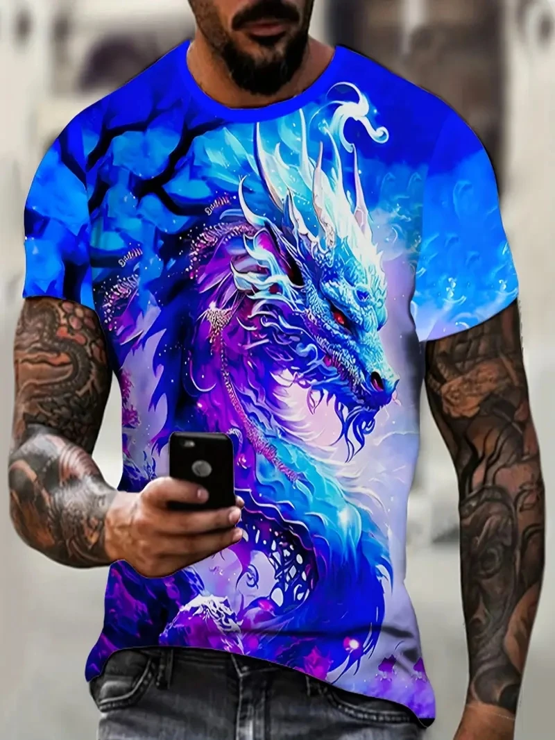 

Men's Plus Size 3D Dragon Print Short Sleeved Tshirt,loose and Casual,soft,comfortable and Breathable,suitable for Outdoor Sport