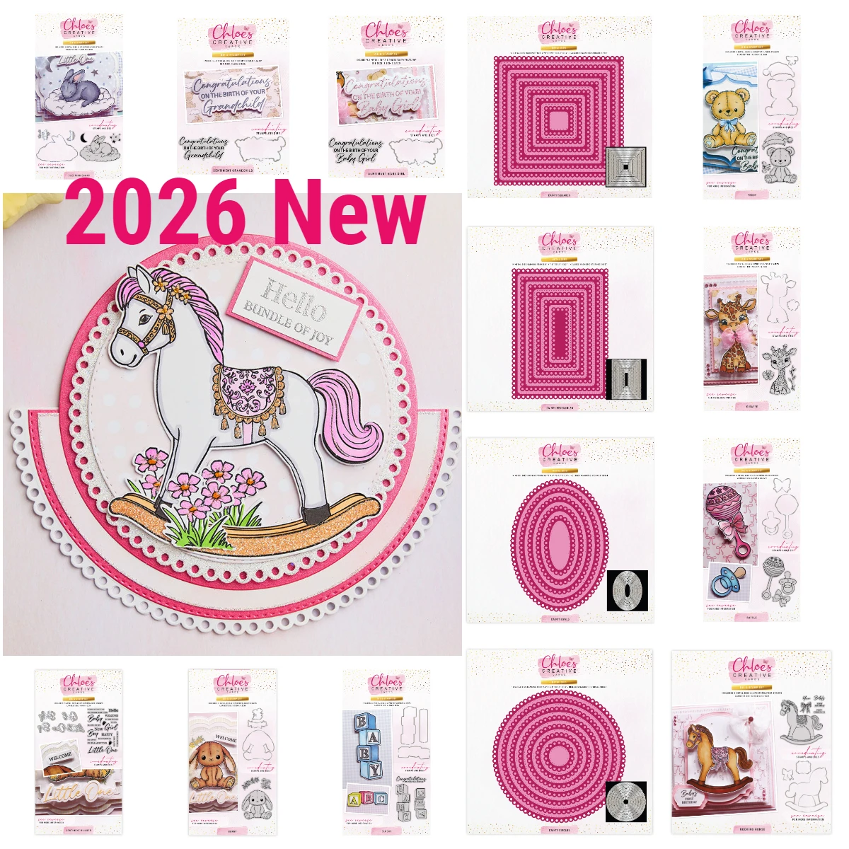 

New Dainty Circles Baby Collection Rocking Horse Clear Stamps and Metal Cutting Dies Sets for DIY Craft Making Greeting Card