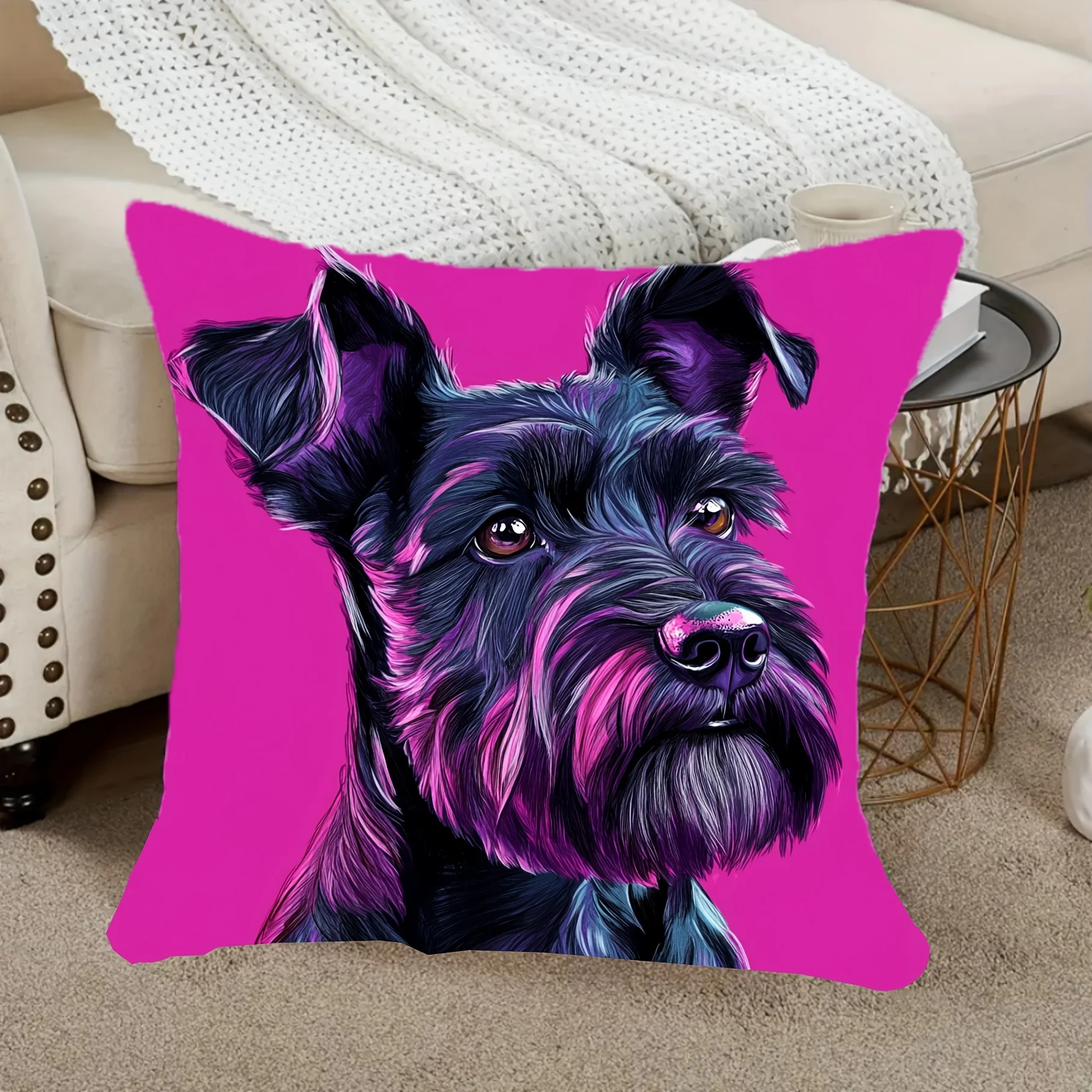Decorative Dog Portrait Pillow Case Cushion for Pet Lovers Home Decor Art Schnauzer Pillowcase 45x45cm Gifts