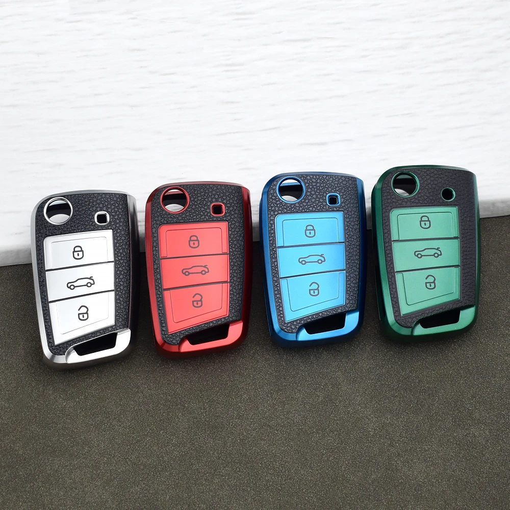 Premium TPU Leather Key Protective Cover for Volkswagen Tiguan MK2 Golf 7 MK7 Skoda Octavia A7 Seat Leon Ateca Ibiza Key Chain