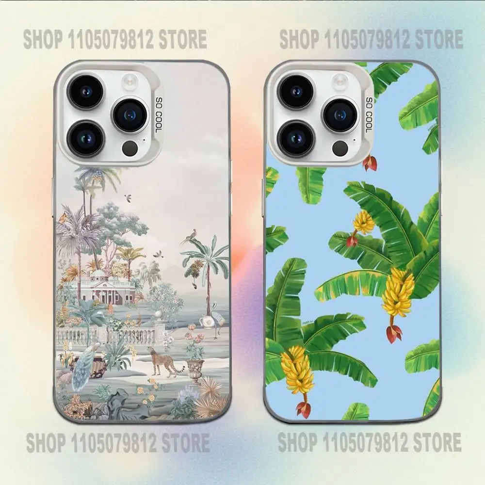 

Vintage Banana Leaf Flower Luxury Phone Case For iPhone 16,15,14,13,12,11,Mini,Pro,E,MAX White Candy Matte Shockproof Cover
