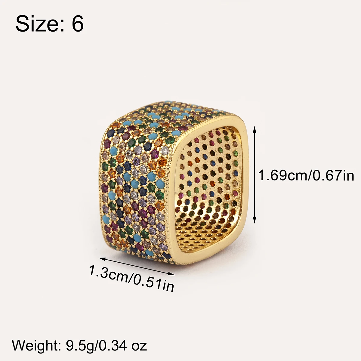 AIBEF Fashion 5 Colors Square Shape Crystal Rings Unisex Copper Zircon Jewelry Accessories Dinner Party For Woman Men Wholesale