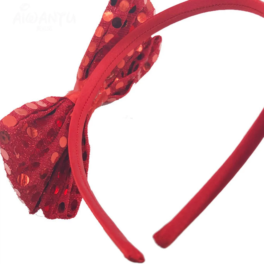 

2Pcs Kids Christmas Hairband Sequin Bow with Fake String Light Tree Head Hoop for Holiday Party Christmas Bow Headband