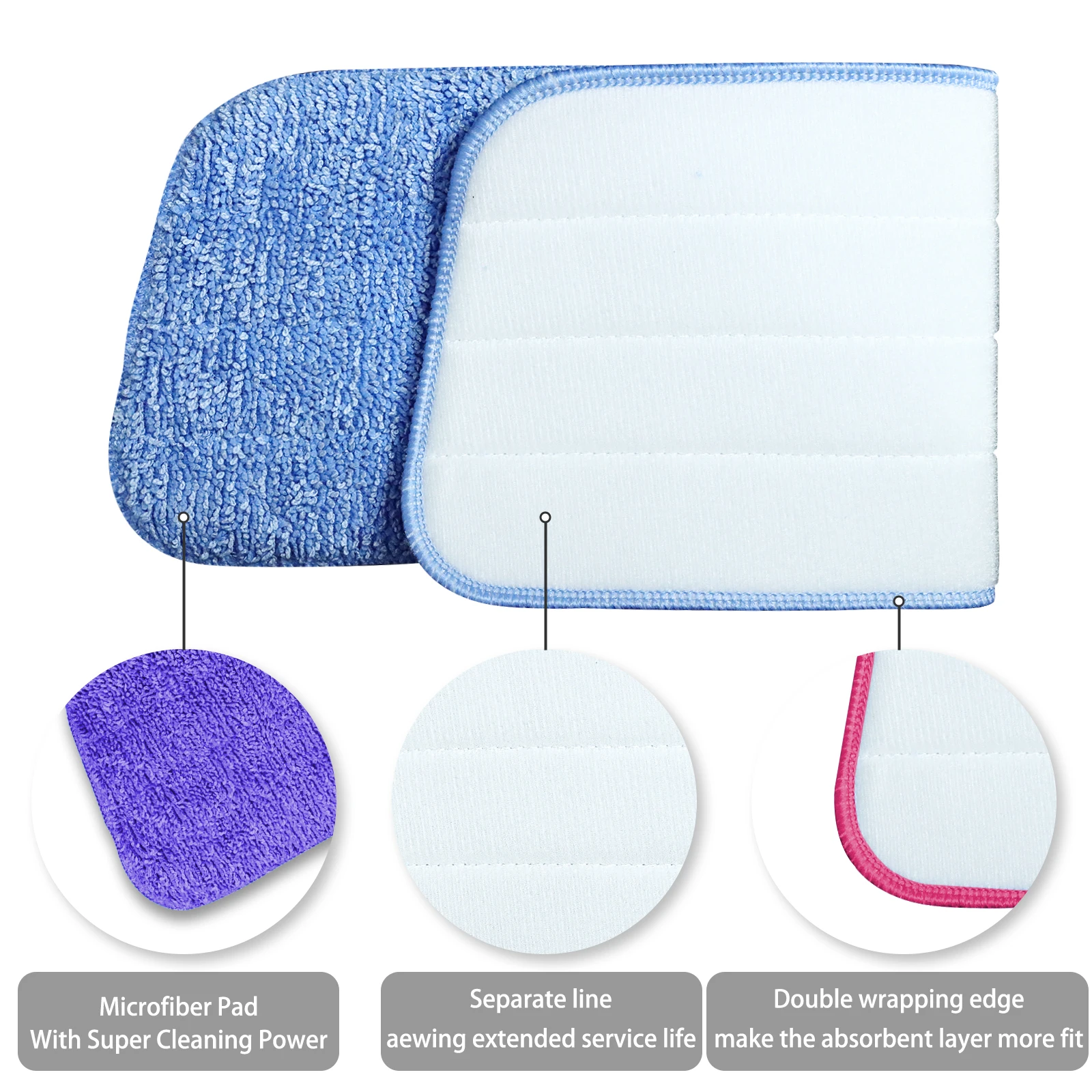 4pcs Reusable Microfiber Absorbing Mop Pad Wet and Dry Dual-Use Mop Pad Refill Deep Clean Mop Head Microfiber Mop Head Replaceme