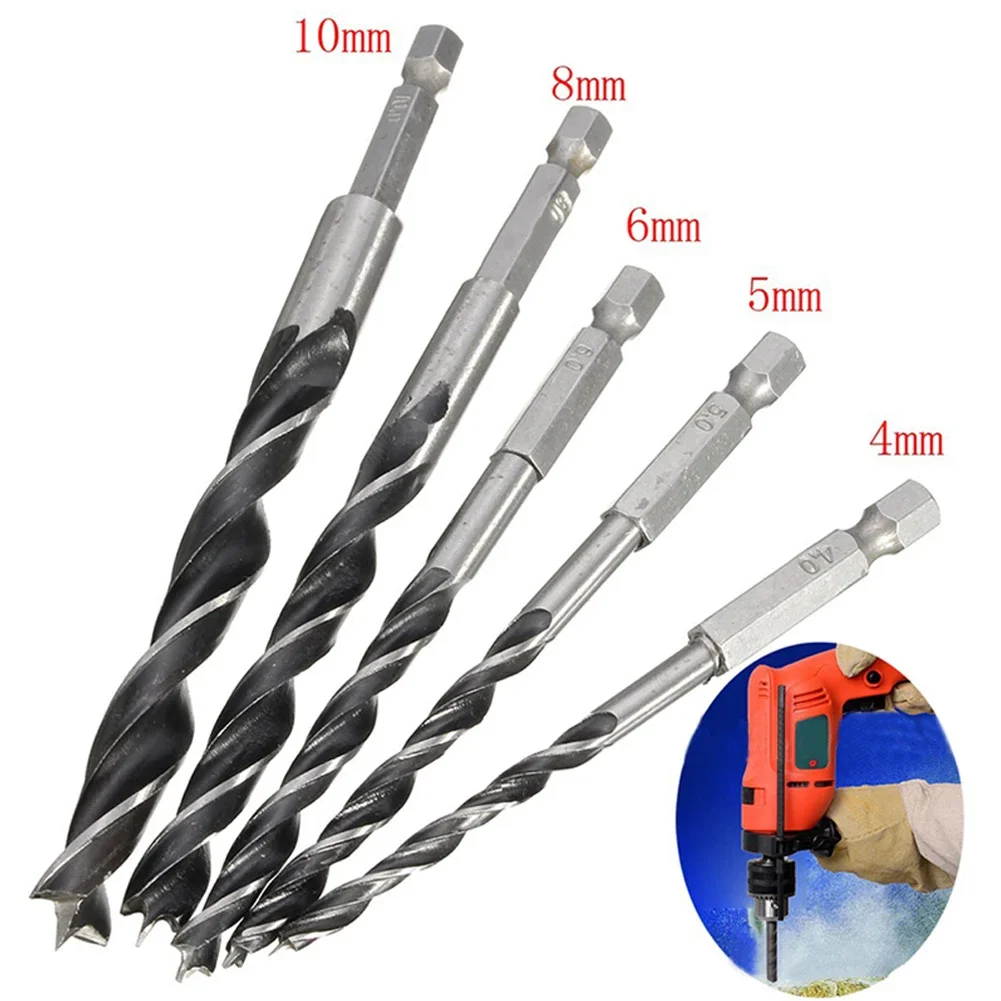 For Woodworking Drilling Drill Bits Three-pointed /6mm /8mm 5 Piece Set Hex Shank Three Point Woodworking Drill