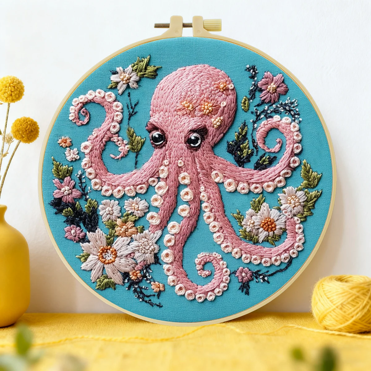 1 Stück 20X20CM/15X15CM 7,87/6,3 Zoll Oktopus-Stickerei-Starter-Kit DIY-Kit DIY-Stickerei-Set Handarbeiten Heimdekoration Nähkunst – Detail 1
