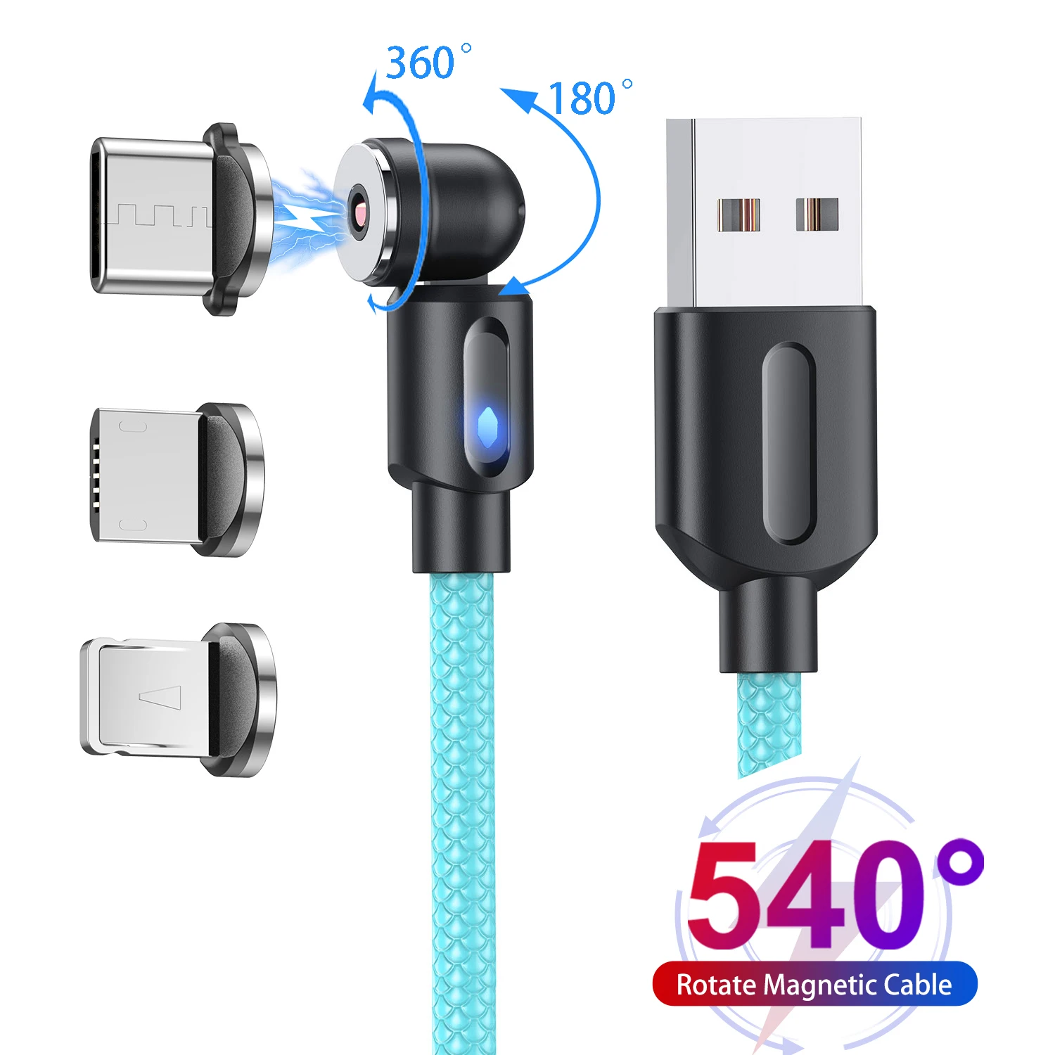 GTWIN 540 Rotate 3A Magnetic Charging Cable Fast Charging Micro USB Type C Cable For iPhone Xiaomi Magnet Charge Cord Data Cable