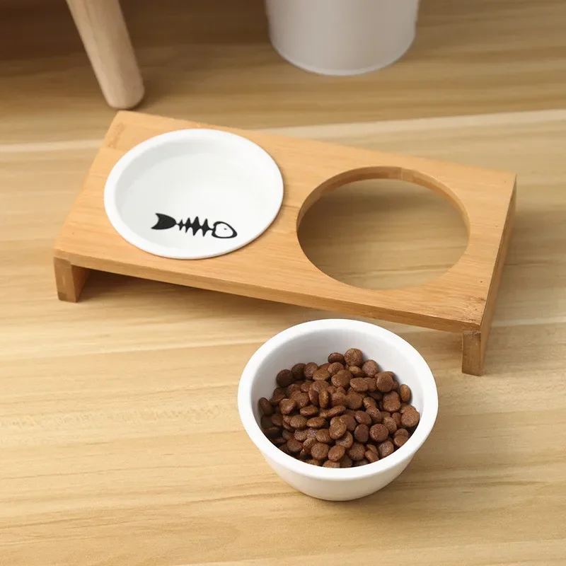 New Fashion Cat Dog Feeders Bowls Bamboo Tableware Ceramic Pet Food Water Bowl High Grade Antiskid Pet Supplies Dog Cat Bowl
