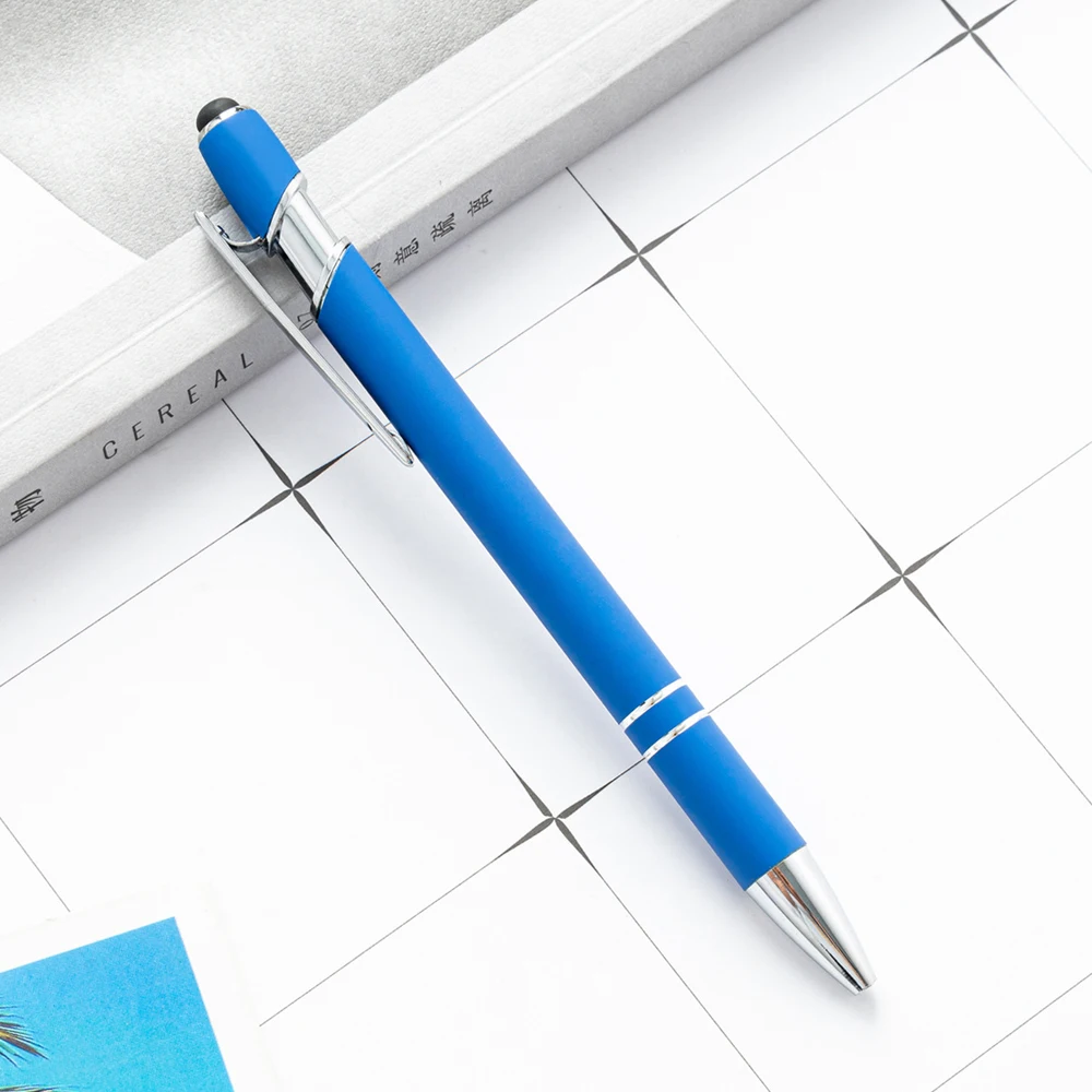 100 stks/partij Metalen Business Balpen 2 In 1 Met Universele Touch Screen Stylus Pen School Kantoorbenodigdheden Gratis Aangepaste Logo