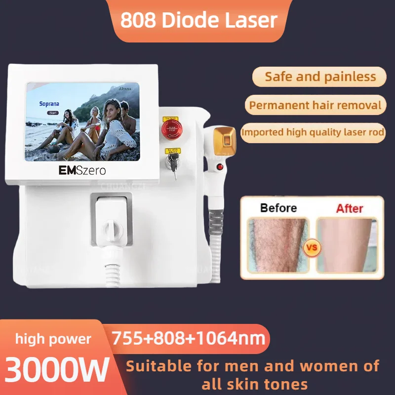 

Professional 808 Diode Laser Permanent Hair Remove 3wave Fast Depilation Painfree Follicle Penetration Skin Rejuvenation Device