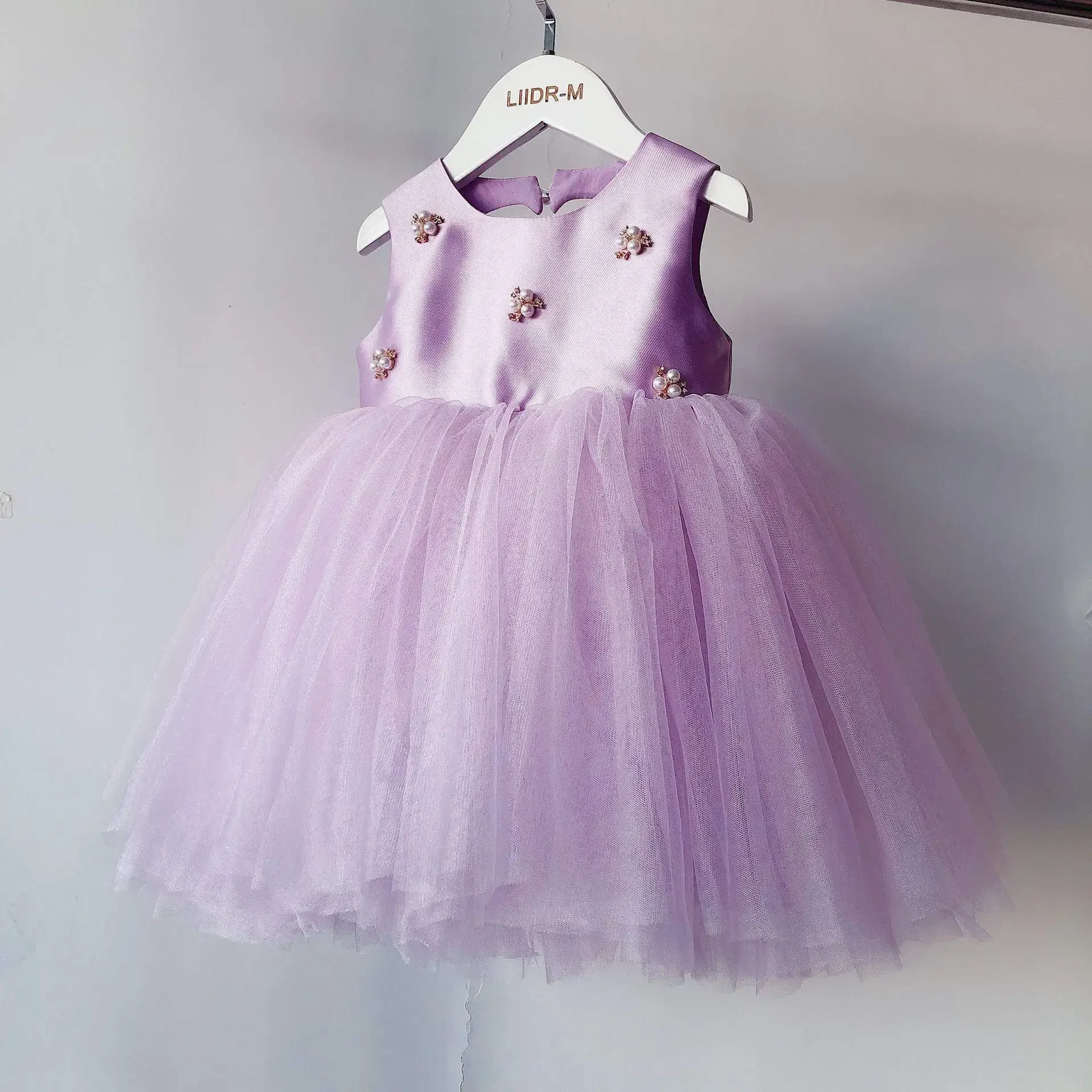 

Violet Lace Flower Girls Princess Beads Baby Wedding Christmas Party Dress Teenager Children Kids Elegant Vestidos for 1-8Years