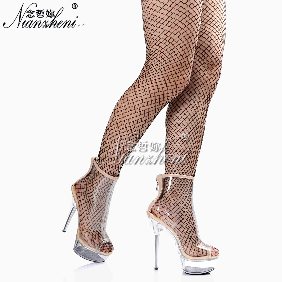 Crystal 15cm Ankle Boots Stripper 8inch High Heels Platform Sexy Peep Toe Pole Dance Shoes for Exotic Dancer Fetish Queen