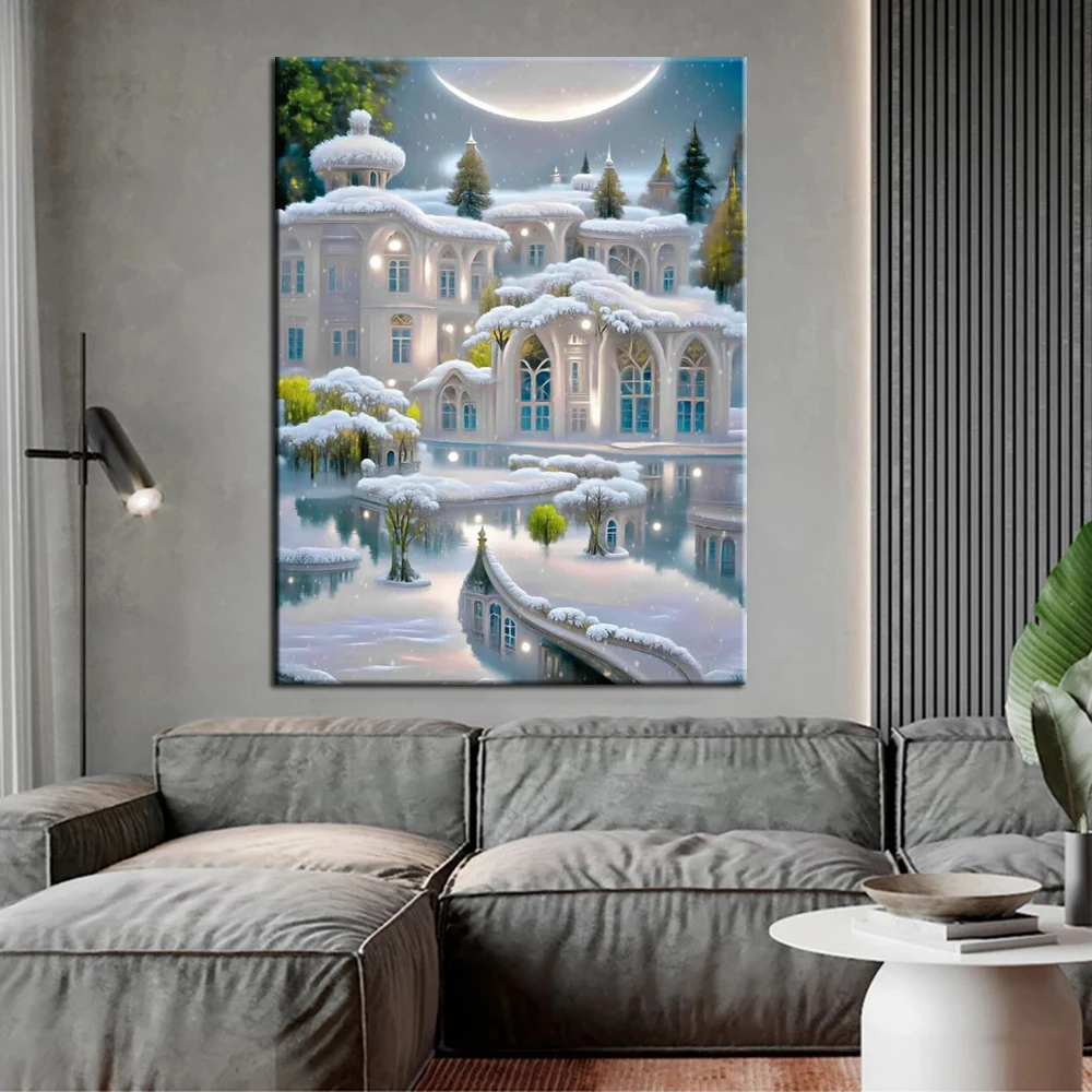 5D Diy Diamond Embroidery Fantasy White Castle in Snow Full Drill Diamond Painting Needleworks Cross Stitch Home Decor J3545