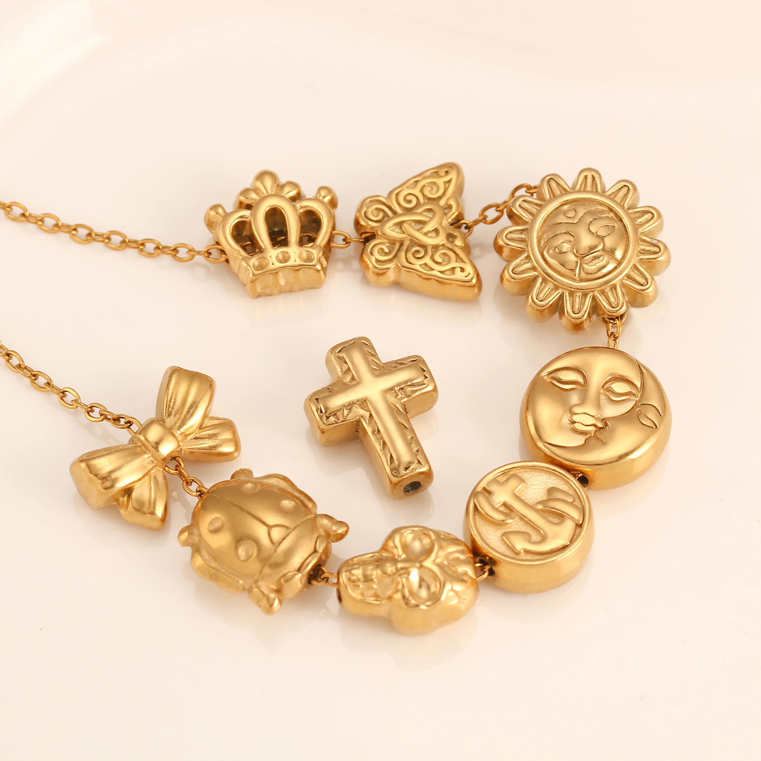 3Pcs Vintage Skull/Cross/Butterfly/Face Sun&Crescent Moon Charms Stainless Steel Spacer Bead for Bracelets DIY Jewellery Making