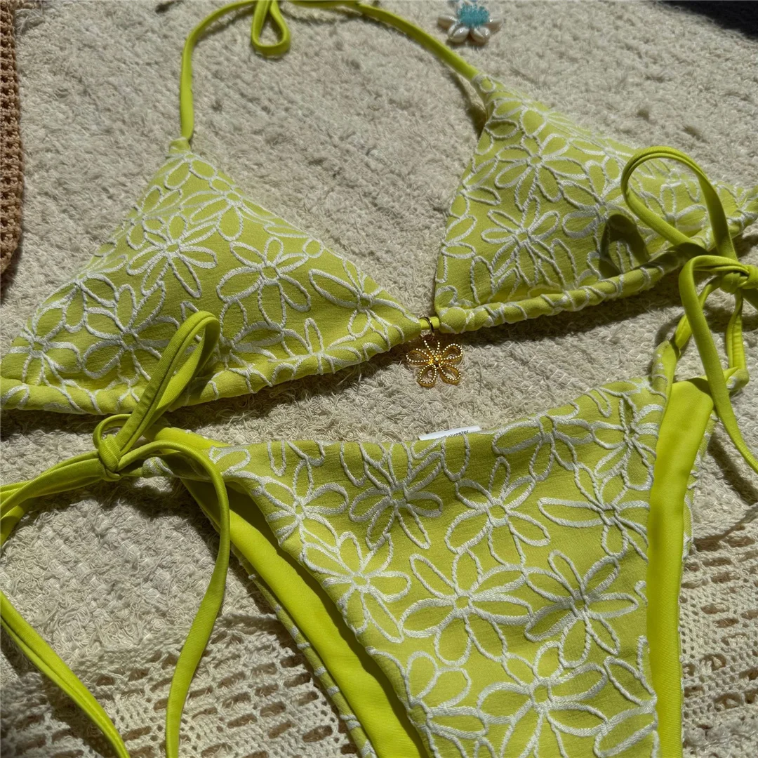 Blumenmuster, Neckholder, hoch geschnittene Beine, Bikini, Damen-Badebekleidung, zweiteiliger Bikini-Set, Badeanzug, Badebekleidung, Schwimmbekleidung V7127 – Detail 14