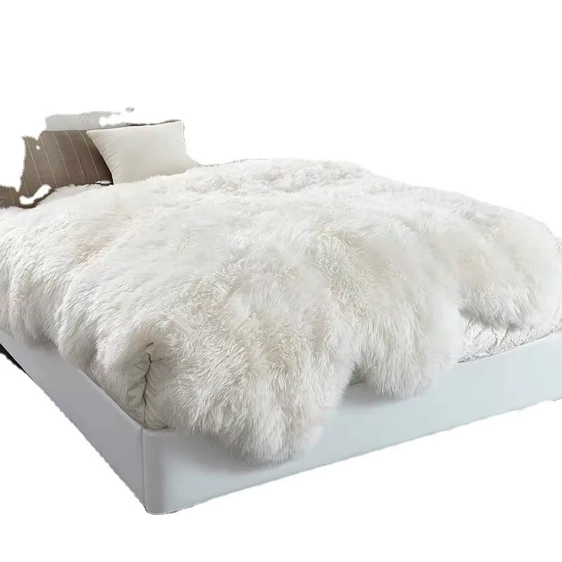 Whole six-parcel wool leather bed blanket, living room, bedroom, bedside carpet, long fur fur integrated sofa cushion