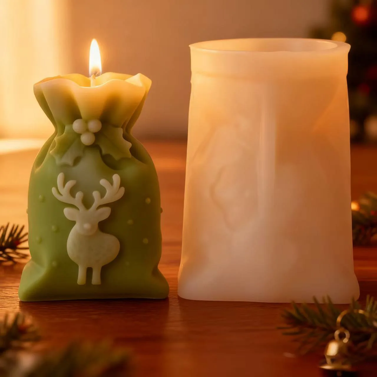 3D Geschenktüte Form Kerze Silikonform Weihnachten Relief Elch Baum Geschenk Glücksbeutel Handgemacht Aroma Kerze Gips Weihnachten Ornament Form