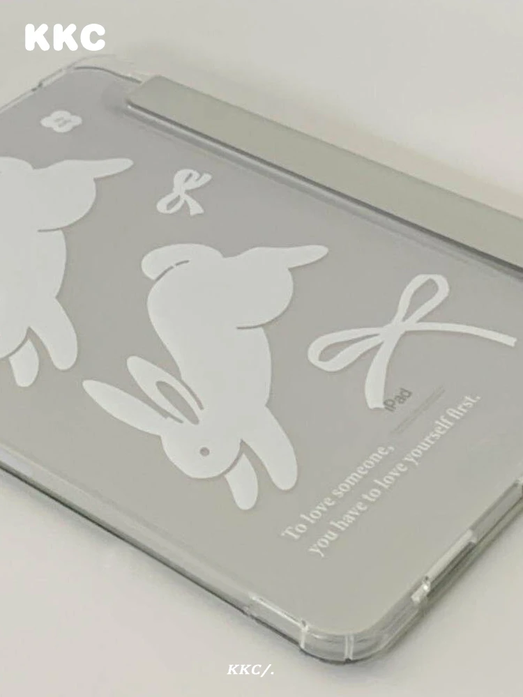 Pen Slot Style Black and White Rabbit INS Tri-fold Case For Samsung Galaxy Tab A8/A9/A11+FE LITE PLUS/S6 Lite/S7/S8/S9/S10+ FE