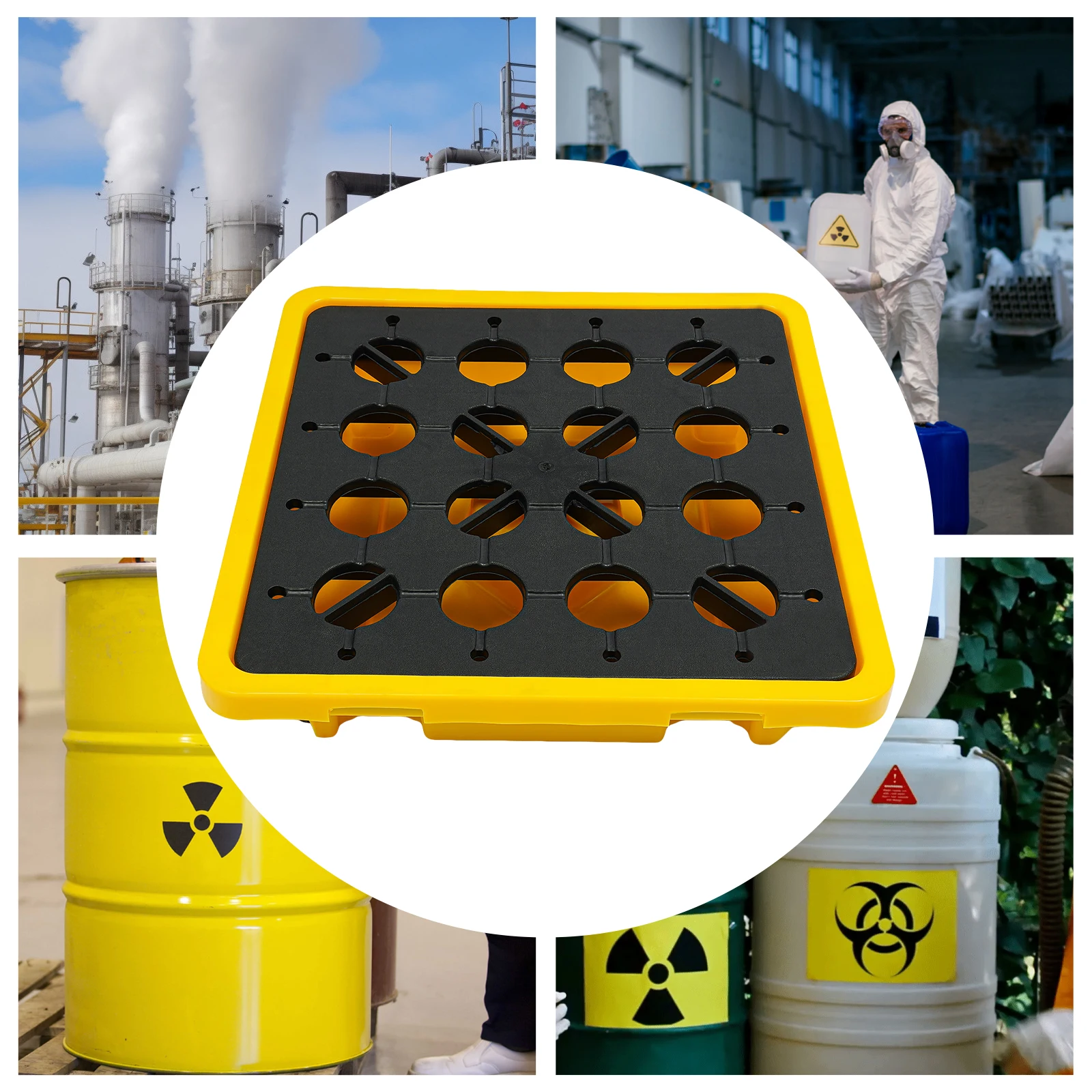 منصة احتواء الانسكاب سعة 43 لترًا، منصة احتواء الانسكاب باللونين الأصفر والأسود لمختلف الحدائق الصناعية والمستودعات
