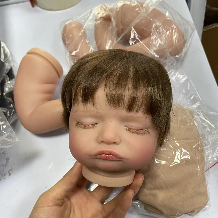 

19inch Painted Asleep Rosalie Doll Kit Parts Unfinished Newborn Baby Reborn Doll Kit Rooted Hair Lifelike Soft Touch 3D Skin