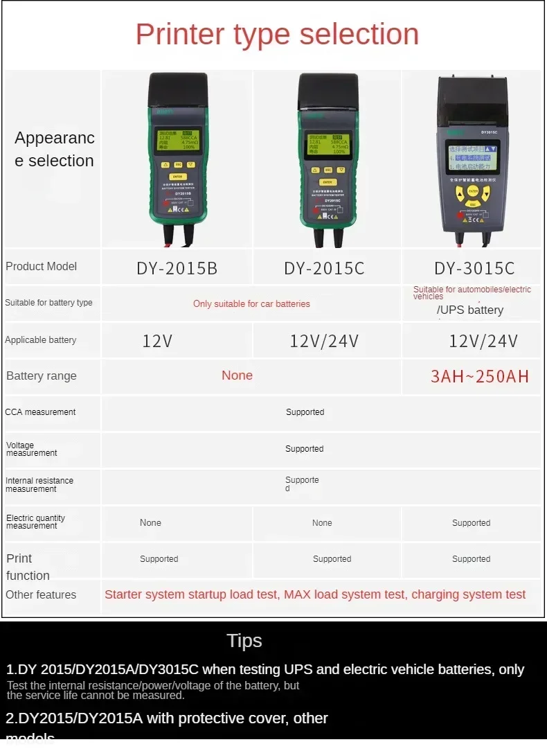 DUOYI DY2015B LED Screen Car Battery Tester Printer 12V Automotive Power Electronic Load Battery Analyzner Measure Test Repair