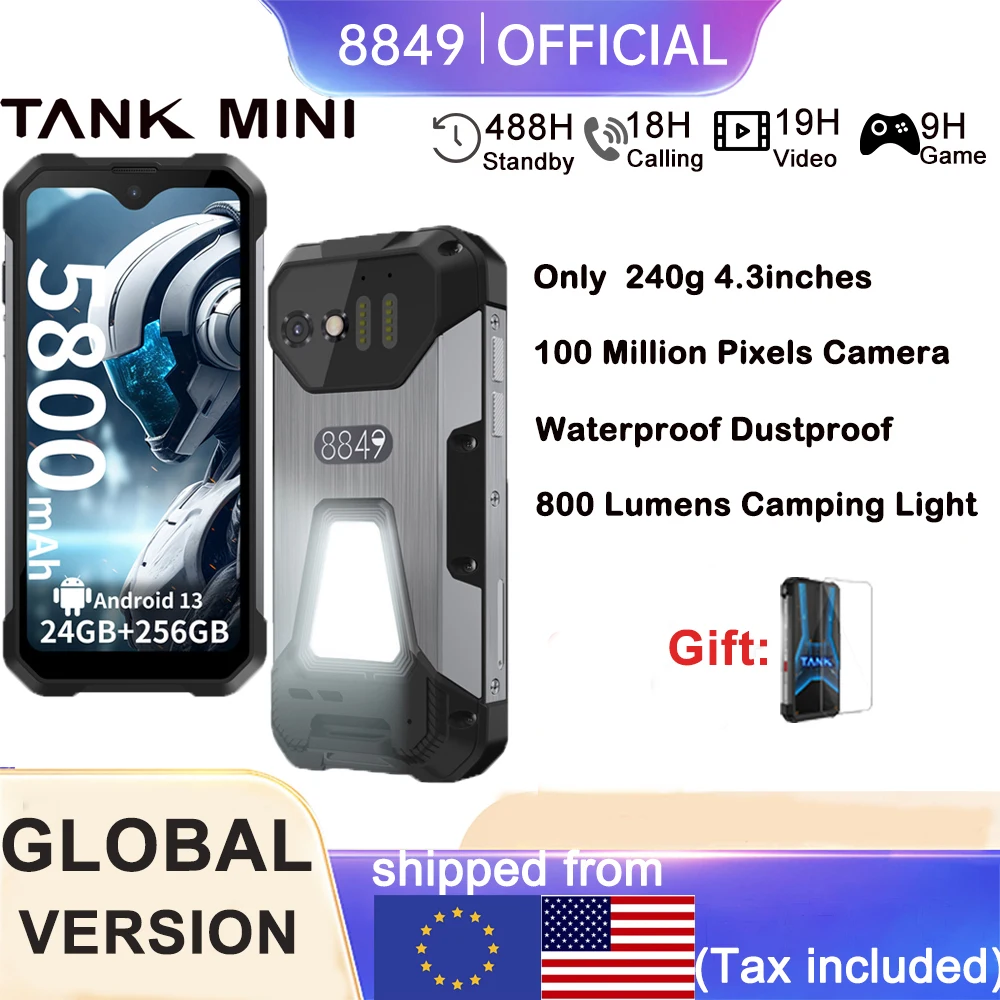 8849 Tank Mini Rugged Smartphone 16/24GB 256GB 5800mAh100Mp Camera Android 13 Cellphone 4.3 inch Waterproof Mobile Phone