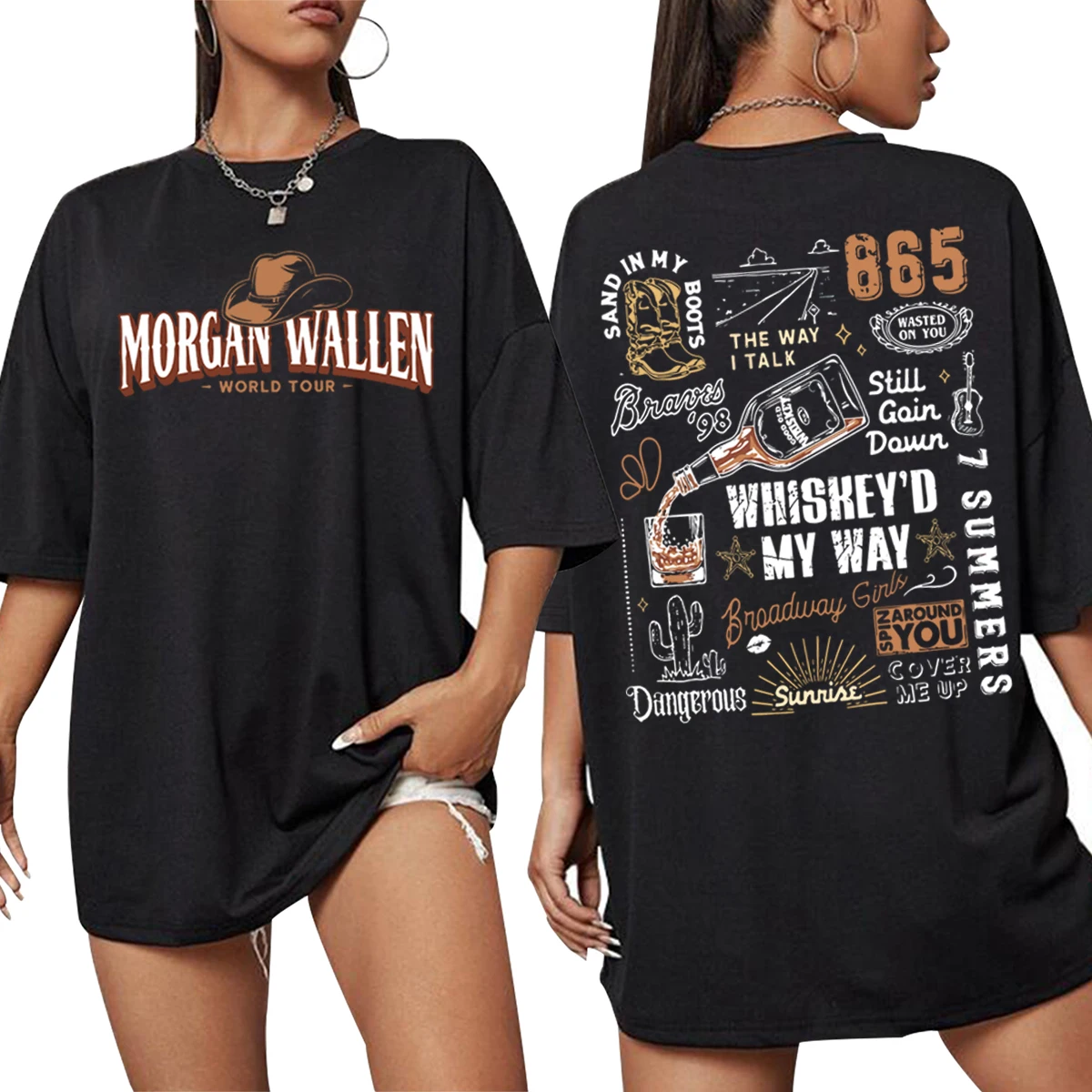 Wallen Tour 2024 Country Western Oversized Shirt Women's  Graphic T Shirts